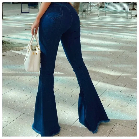 22 Vintage Bell boho Raw hem Flared Jeans - Picture 3 of 8